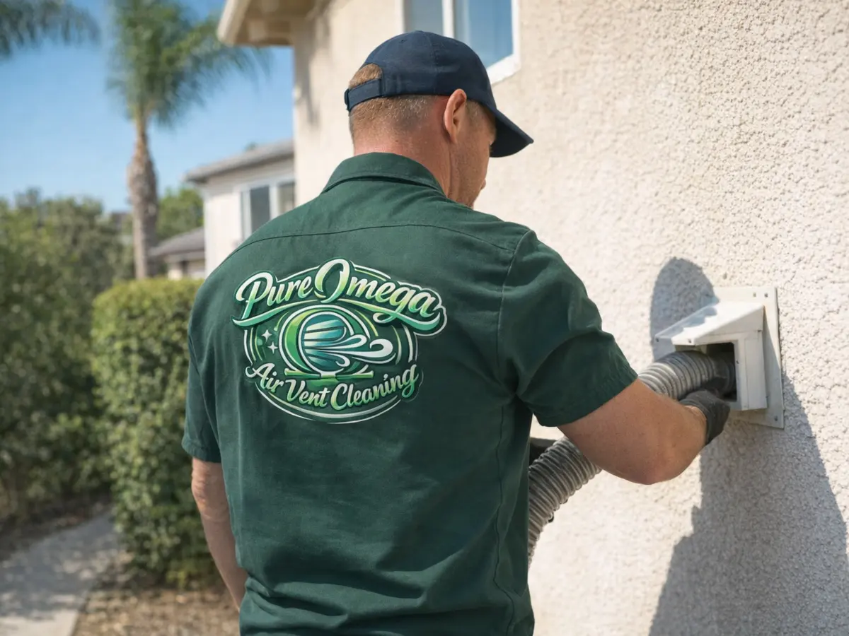dryer vent cleaning technician on the job in Carlsbad, CA